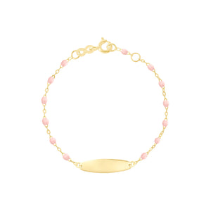 Gigi Clozeau - Little Gigi Baby Pink bracelet, Oval plaque, Yellow Gold, 5.1"