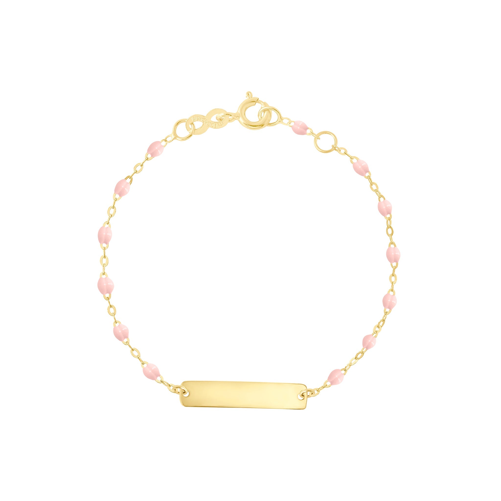 Gigi Clozeau - Little Gigi Baby Pink bracelet, Rectangle plaque, Yellow Gold, 5.1"