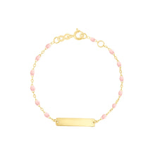 Gigi Clozeau - Little Gigi Baby Pink bracelet, Rectangle plaque, Yellow Gold, 5.1"