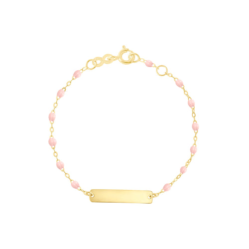 Gigi Clozeau - Little Gigi Baby Pink bracelet, Rectangle plaque, Yellow Gold, 5.1