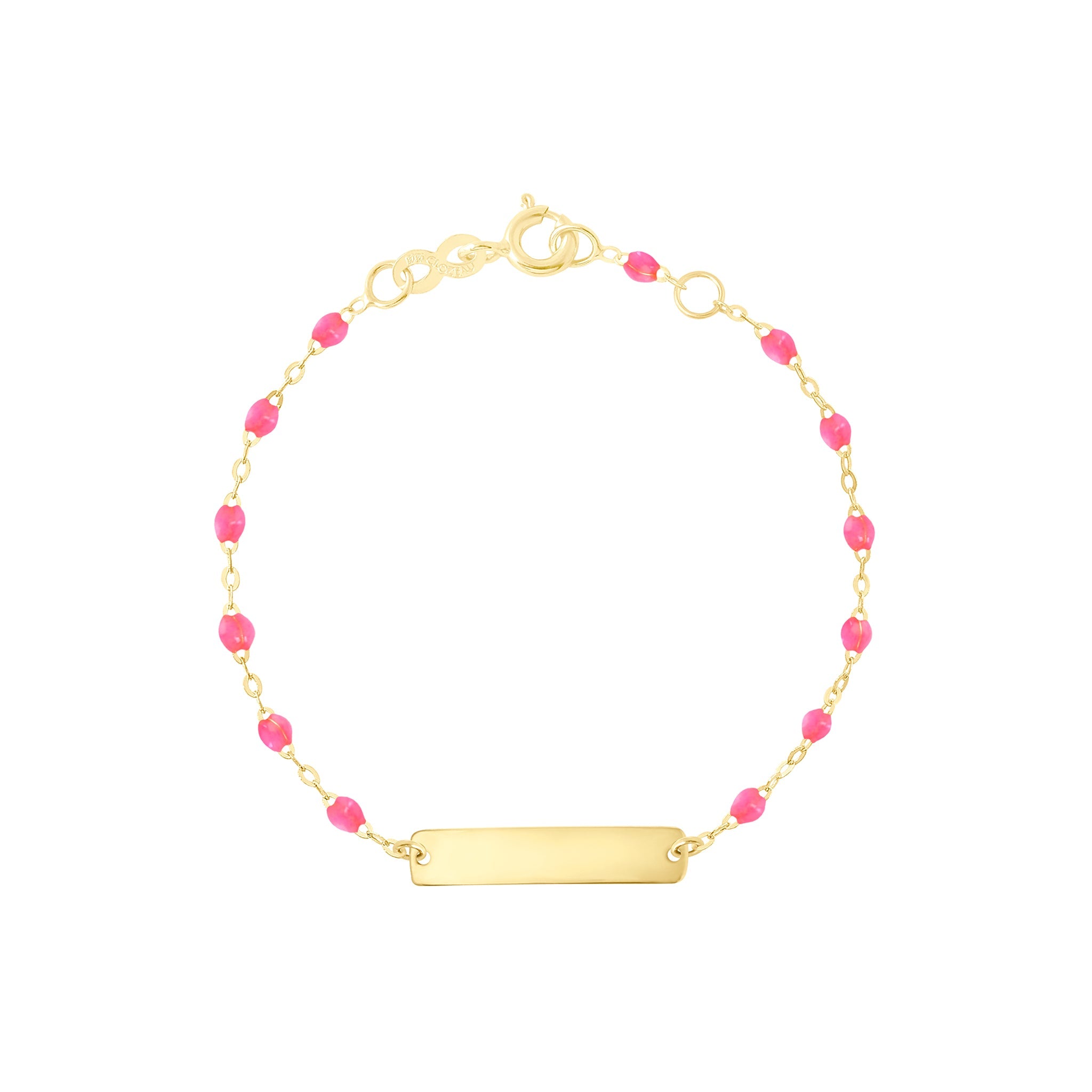 Gigi Clozeau - Little Gigi Pink bracelet, Rectangle plaque, Yellow Gold, 5.1"