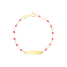 Gigi Clozeau - Little Gigi Pink bracelet, Rectangle plaque, Yellow Gold, 5.1"