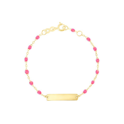 Gigi Clozeau - Little Gigi Pink bracelet, Rectangle plaque, Yellow Gold, 5.1