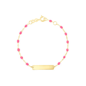 Gigi Clozeau - Little Gigi Pink bracelet, Rectangle plaque, Yellow Gold, 5.9"