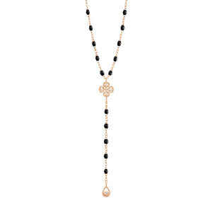 Gigi Clozeau - Lucky Classic Gigi Black diamond rosary, Rose Gold, 17.7"