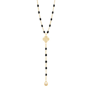 Gigi Clozeau - Lucky Classic Gigi Black diamond rosary, Yellow Gold, 17.7"