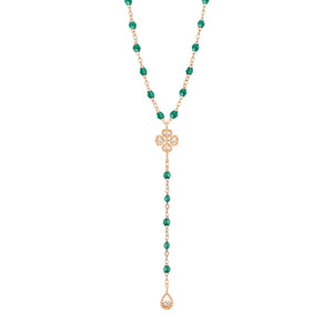 Gigi Clozeau - Lucky Classic Gigi Emerald diamond rosary, Rose Gold, 17.7"