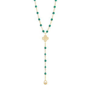 Gigi Clozeau - Lucky Classic Gigi Emerald diamond rosary, Yellow Gold, 17.7"