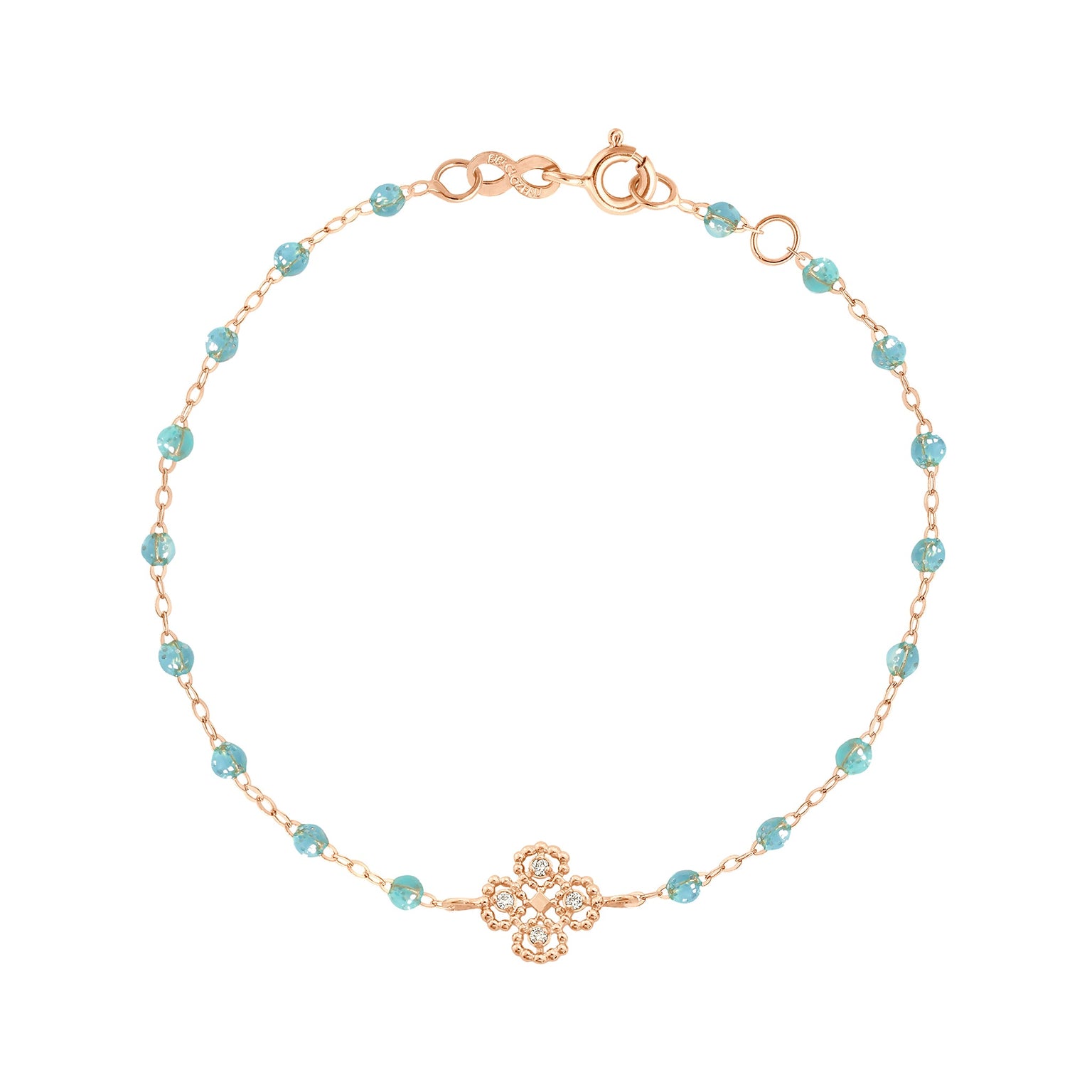 Gigi Clozeau - Lucky Clover Classic Gigi Aqua diamond Bracelet, Rose Gold, 6.7"