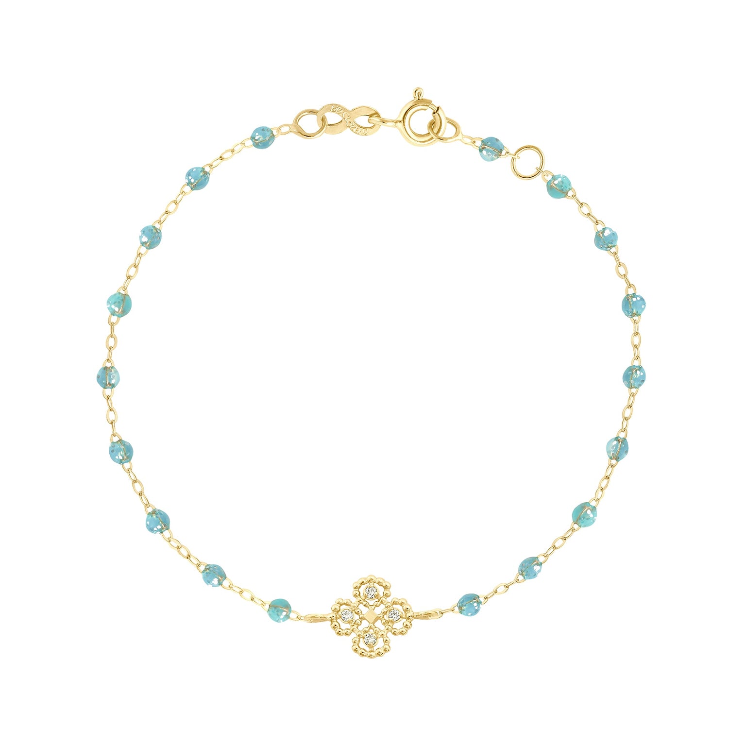 Gigi Clozeau - Lucky Clover Classic Gigi Aqua diamond Bracelet, Yellow Gold, 6.7"