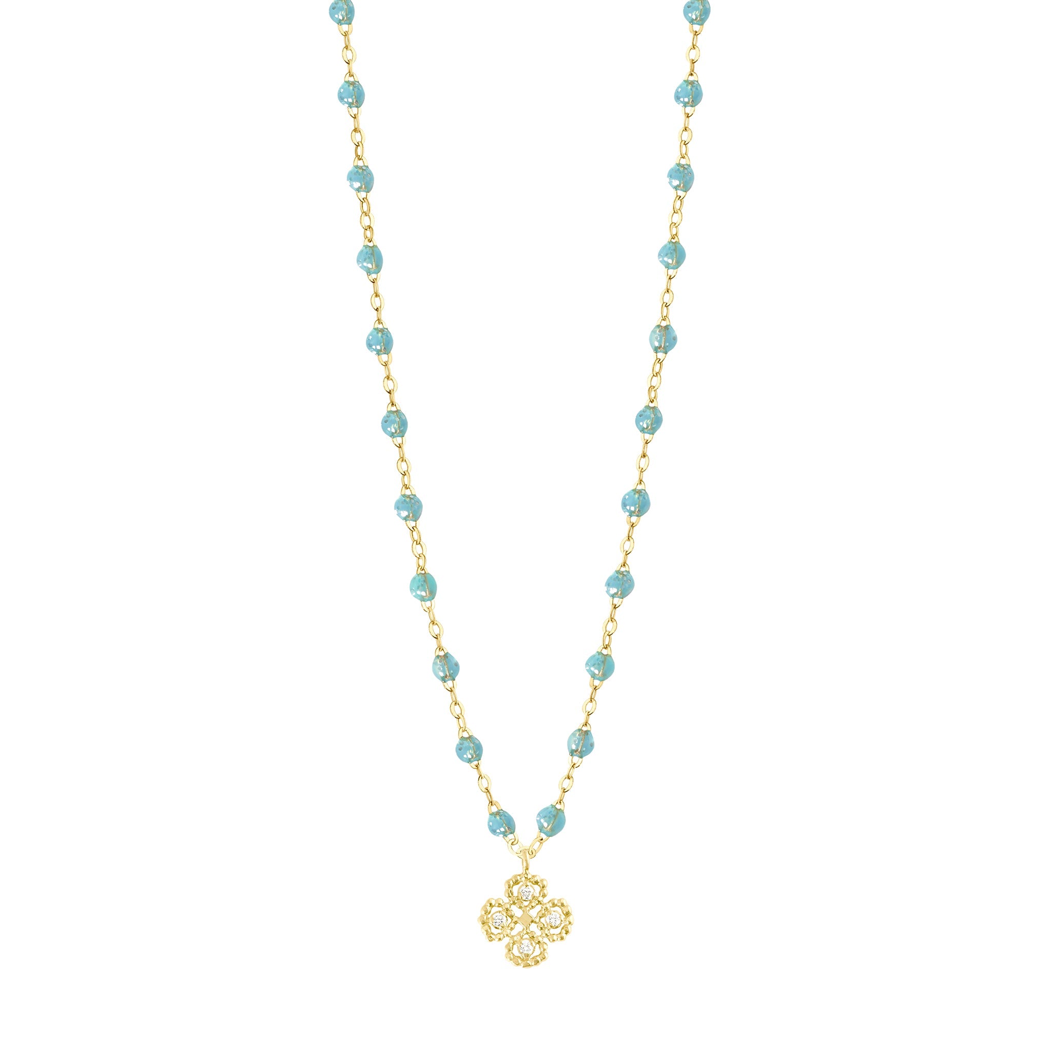 Gigi Clozeau - Lucky Clover Classic Gigi Aqua diamond necklace, Yellow Gold, 16.5"