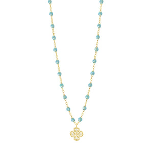 Gigi Clozeau - Lucky Clover Classic Gigi Aqua diamond necklace, Yellow Gold, 16.5"