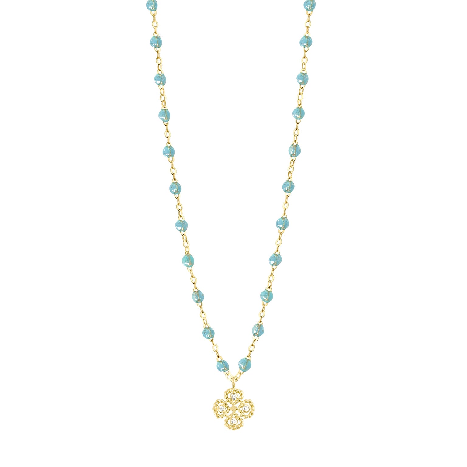 Gigi Clozeau - Lucky Clover Classic Gigi Aqua diamond necklace, Yellow Gold, 16.5"