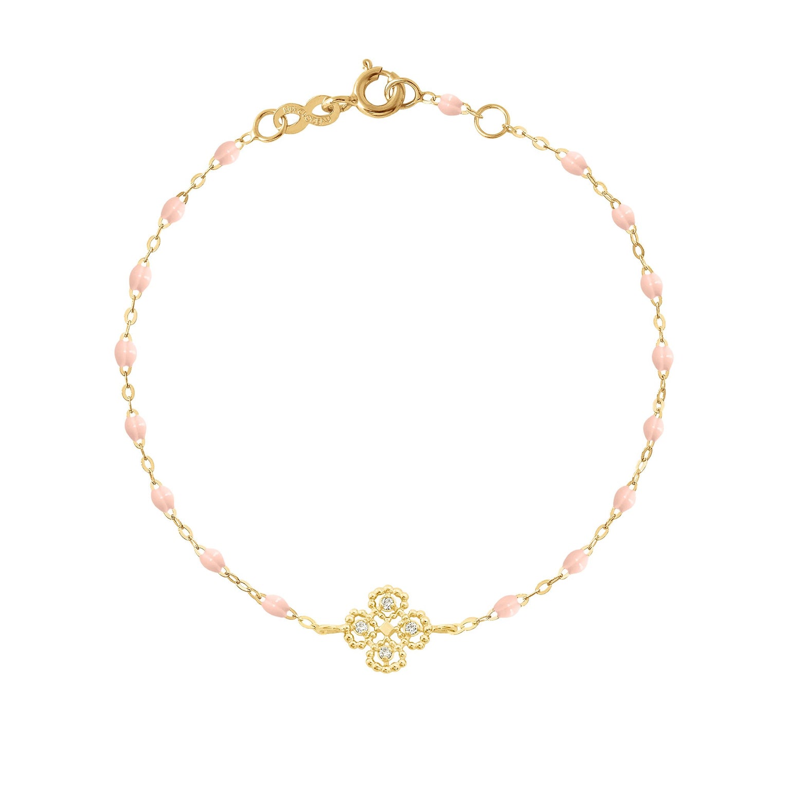 Gigi Clozeau - Lucky Clover Classic Gigi Baby Pink diamond Bracelet, Yellow Gold, 6.7"