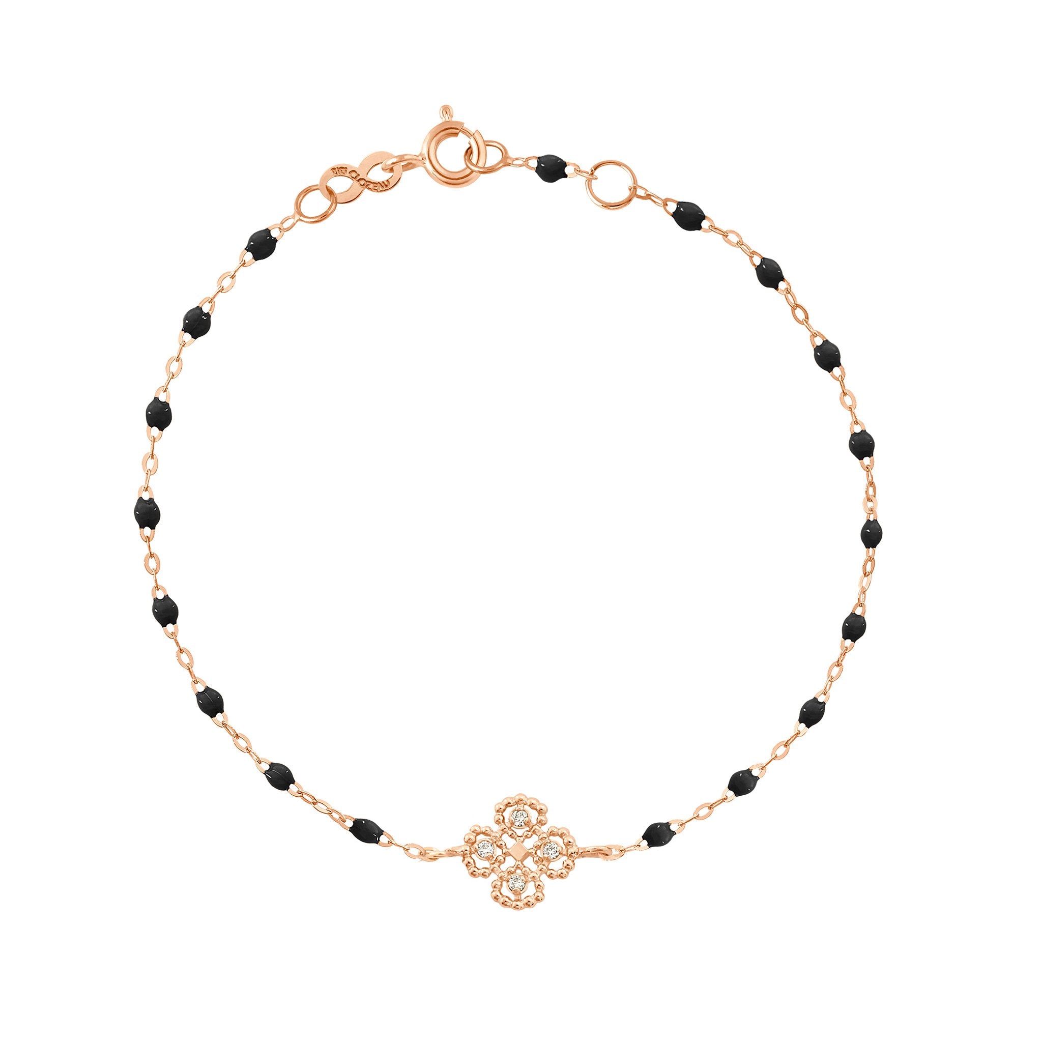 Gigi Clozeau - Lucky Clover Classic Gigi Black diamond Bracelet, Rose Gold, 6.7"