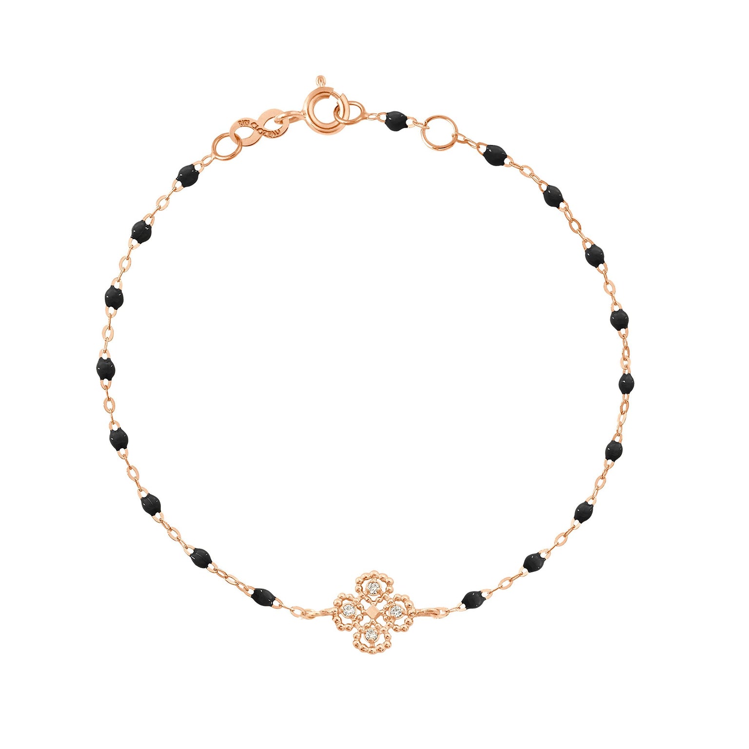 Gigi Clozeau - Lucky Clover Classic Gigi Black diamond Bracelet, Rose Gold, 6.7"