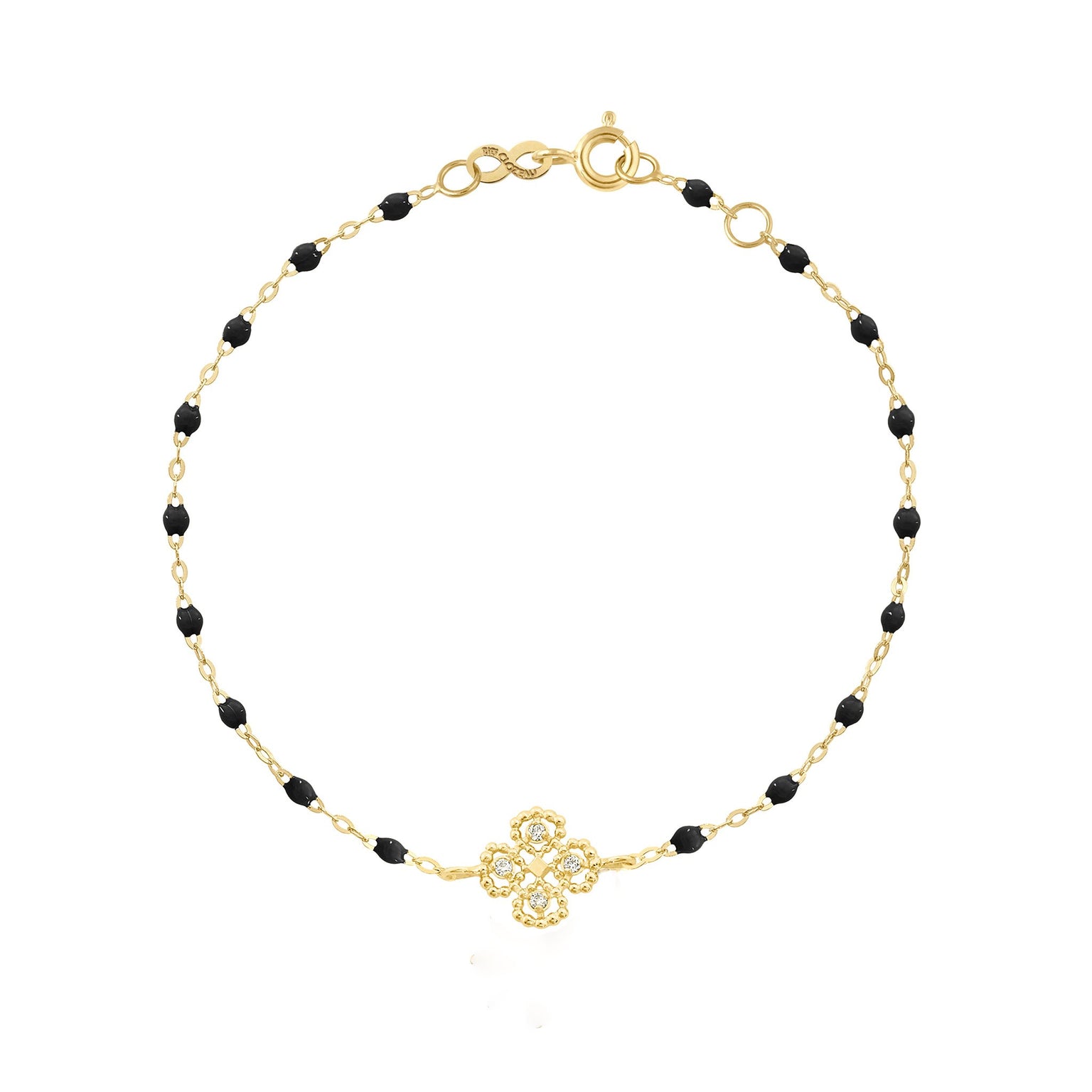 Gigi Clozeau - Lucky Clover Classic Gigi Black diamond Bracelet, Yellow Gold, 6.7"