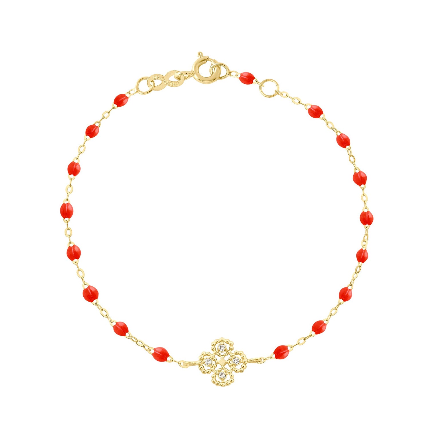 Gigi Clozeau - Lucky Clover Classic Gigi Coral diamond Bracelet, Yellow Gold, 6.7"