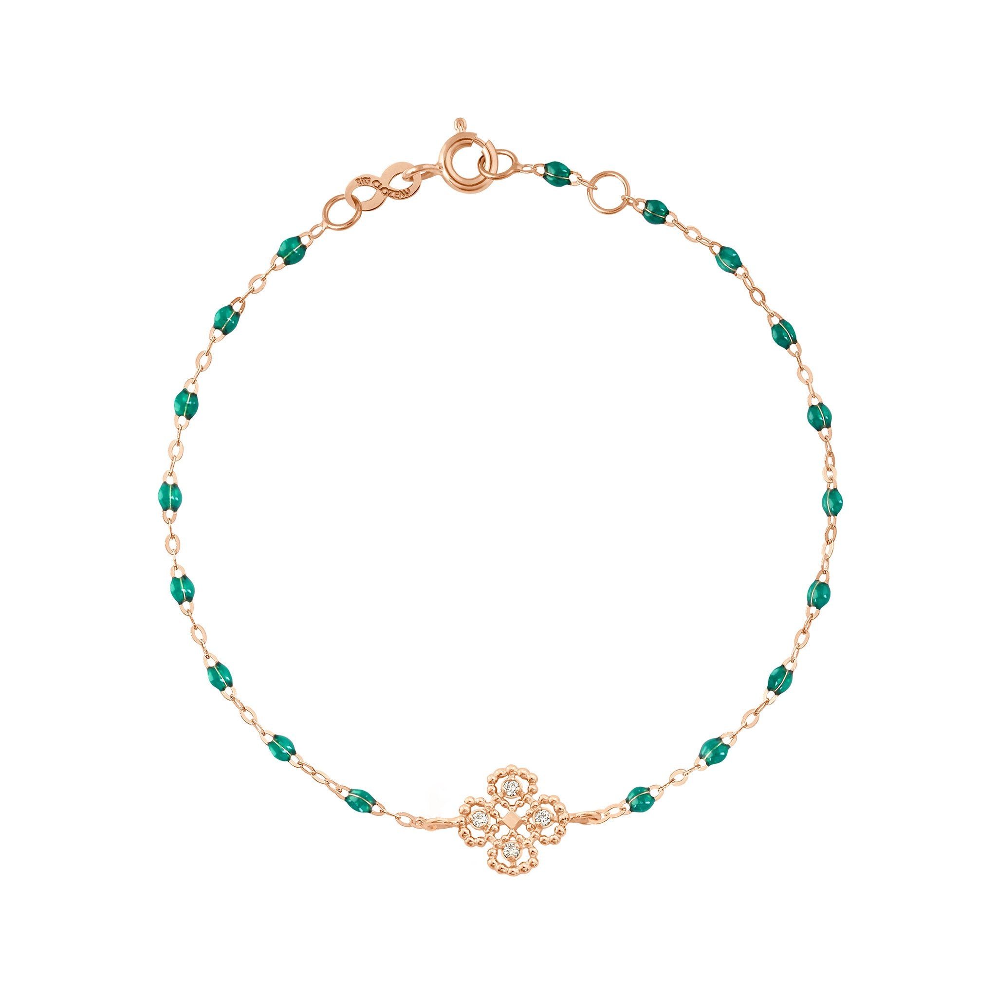 Gigi Clozeau - Lucky Clover Classic Gigi Emerald diamond Bracelet, Rose Gold, 6.7"