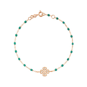 Gigi Clozeau - Lucky Clover Classic Gigi Emerald diamond Bracelet, Rose Gold, 6.7"