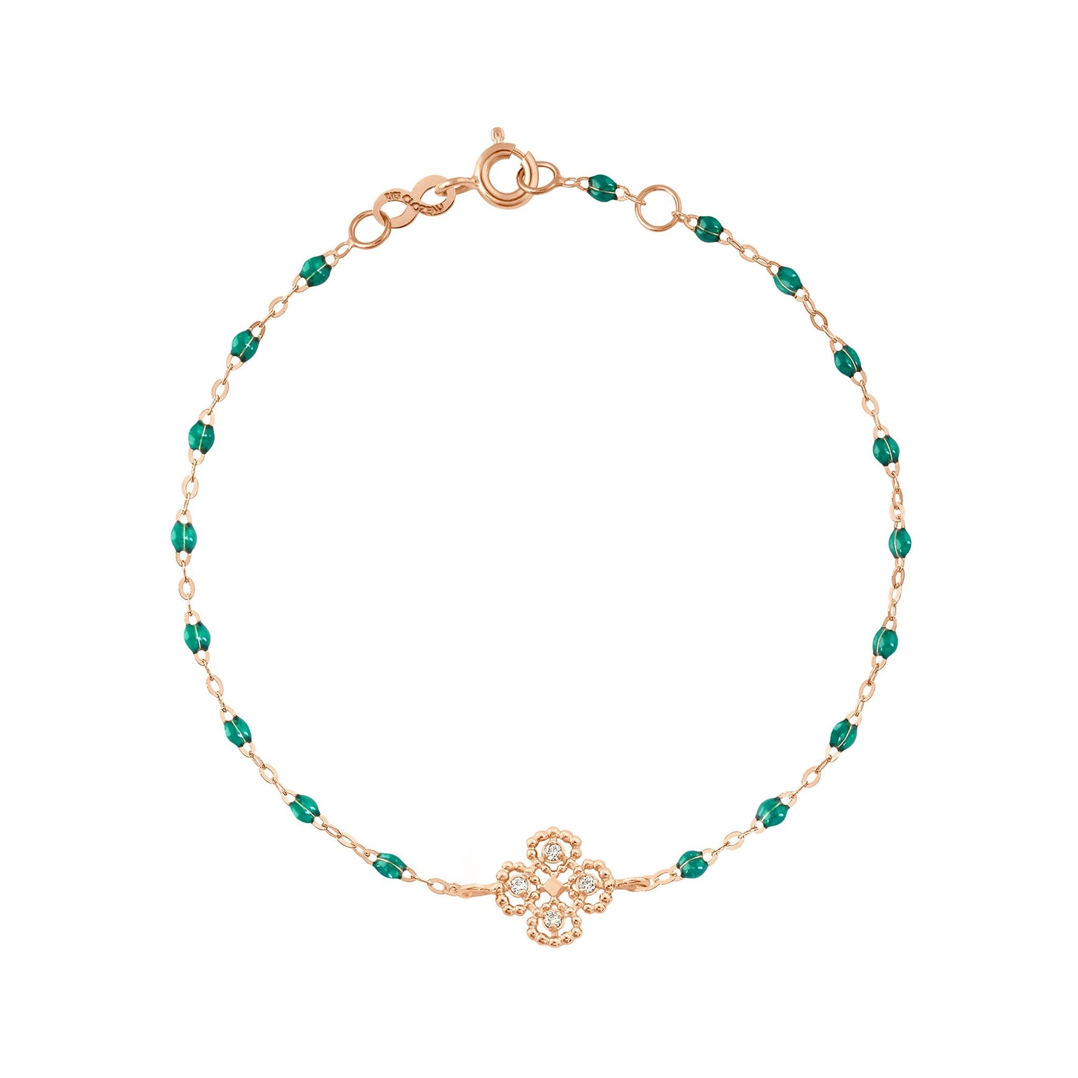 Gigi Clozeau - Lucky Clover Classic Gigi Emerald diamond Bracelet, Rose Gold, 6.7"