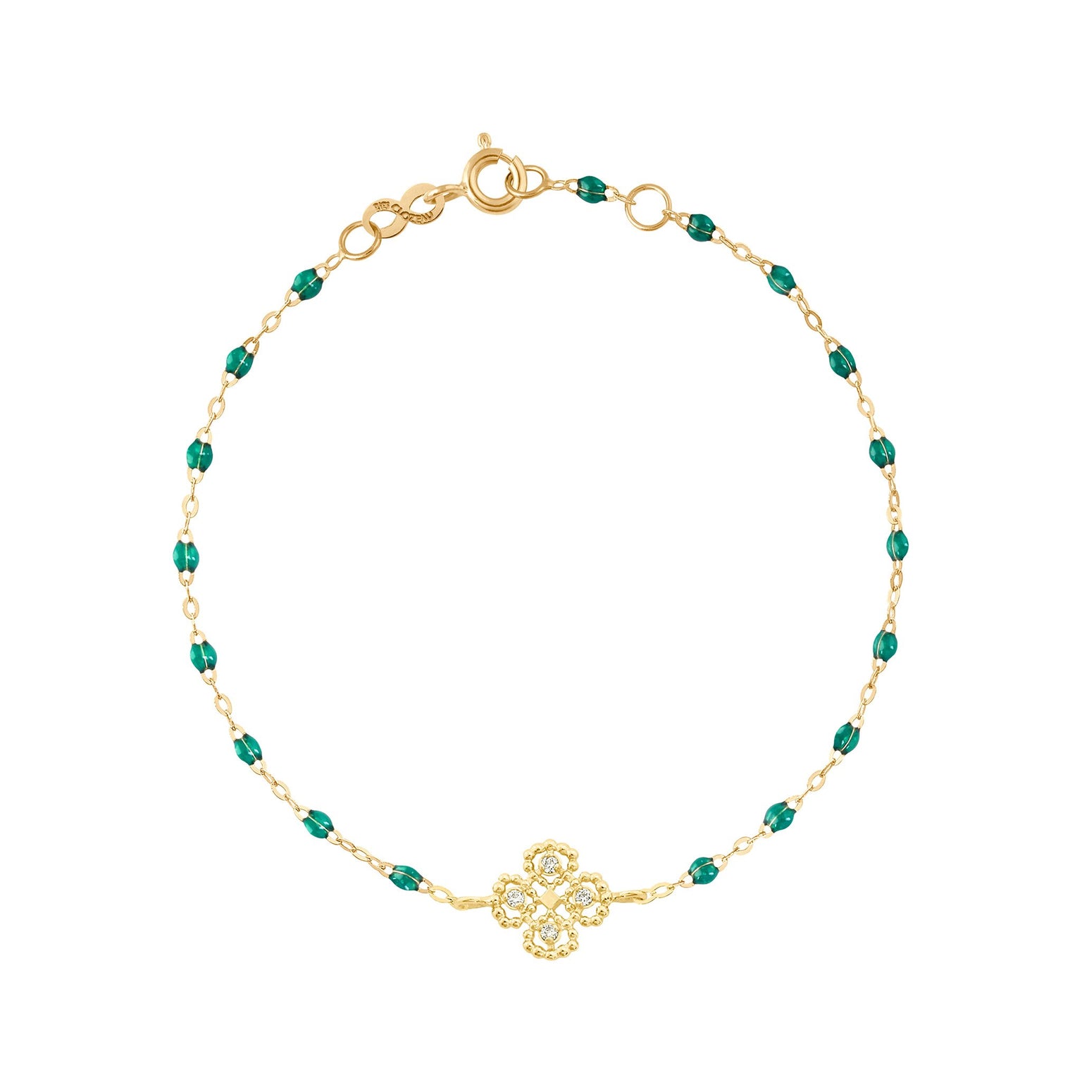 Gigi Clozeau - Lucky Clover Classic Gigi Emerald diamond Bracelet, Yellow Gold, 6.7"