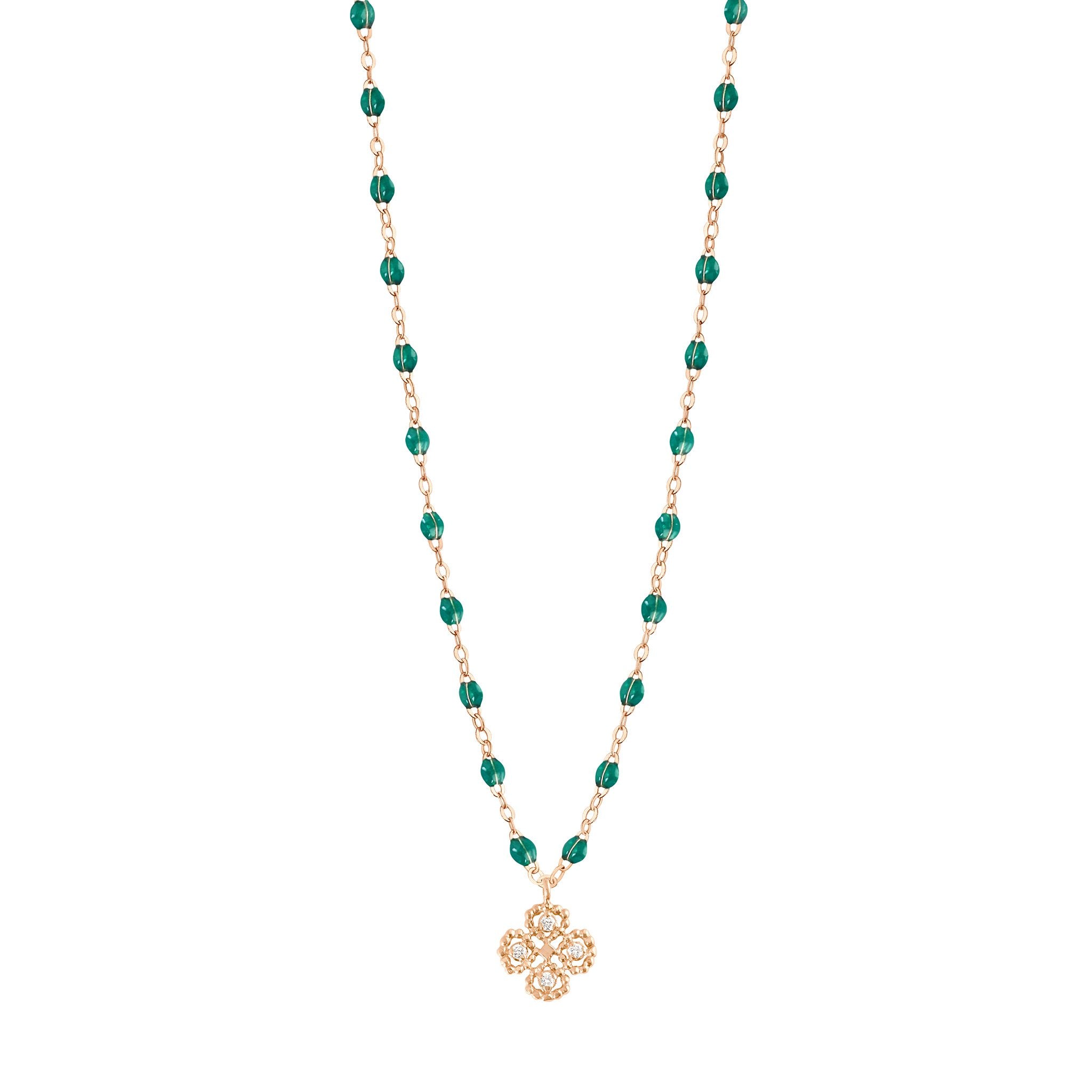 Gigi Clozeau - Lucky Clover Classic Gigi Emerald diamond necklace, Rose Gold, 16.5"