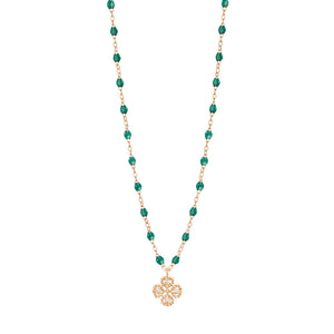 Gigi Clozeau - Lucky Clover Classic Gigi Emerald diamond necklace, Rose Gold, 16.5"