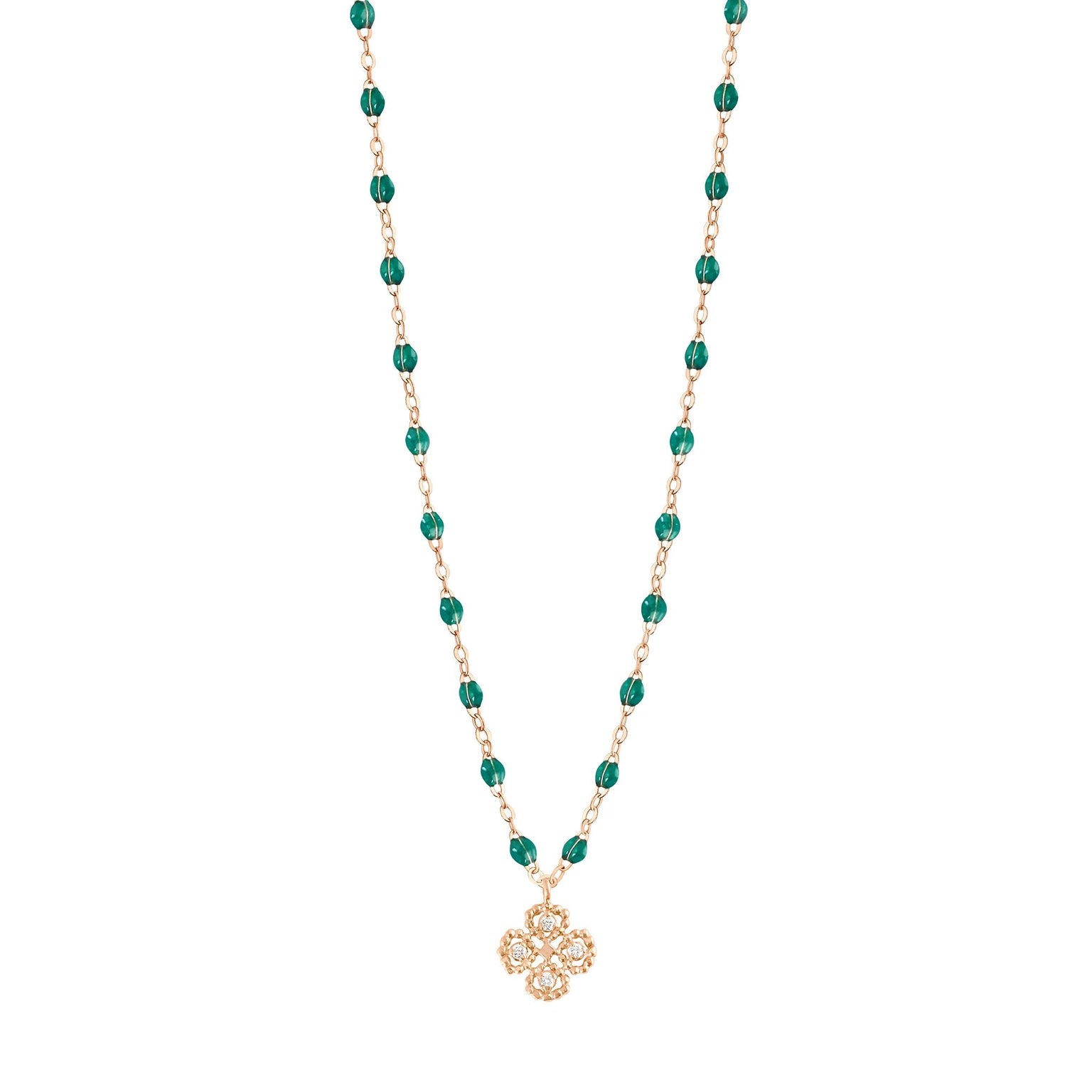 Gigi Clozeau - Lucky Clover Classic Gigi Emerald diamond necklace, Rose Gold, 16.5"