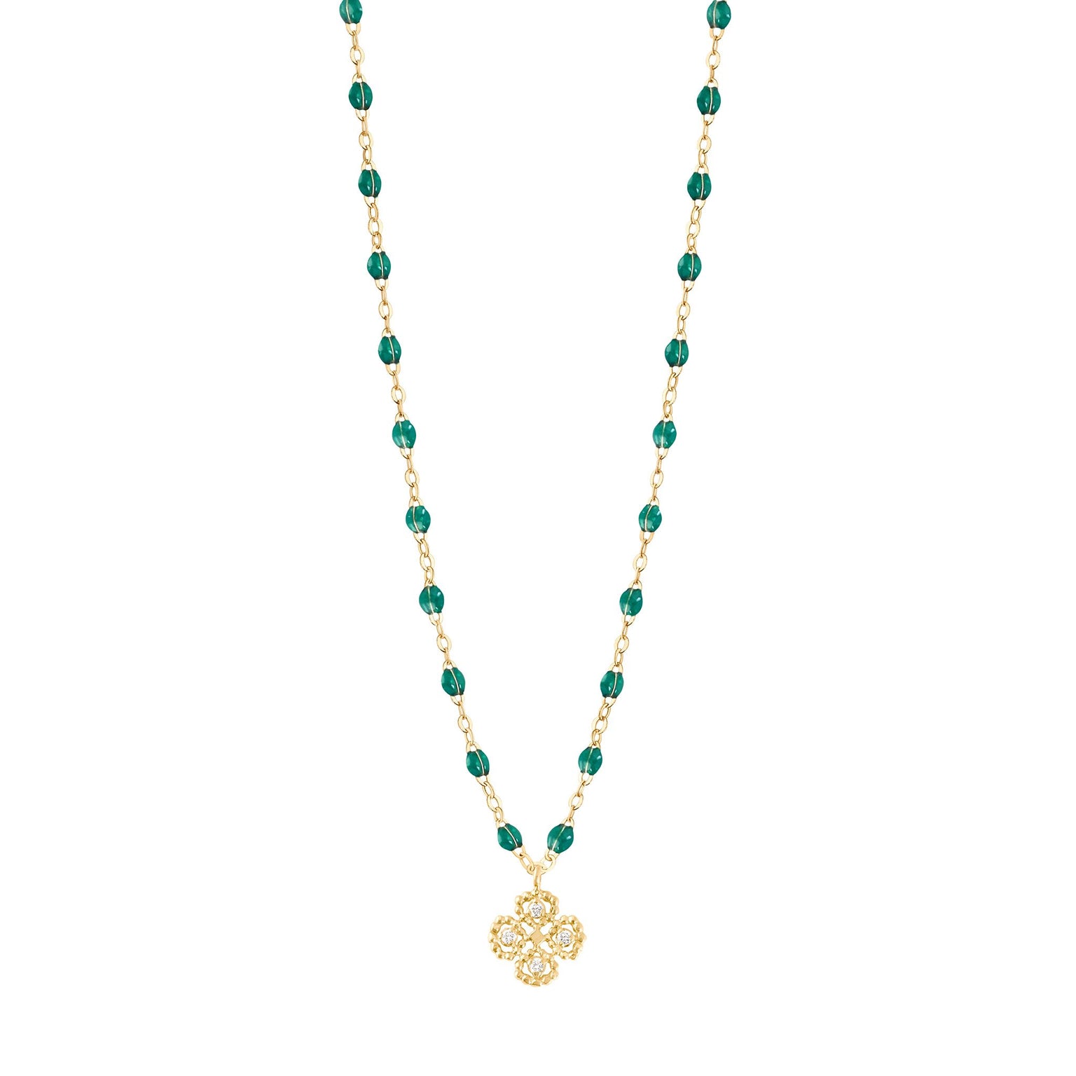 Gigi Clozeau - Lucky Clover Classic Gigi Emerald diamond necklace, Yellow Gold, 16.5"