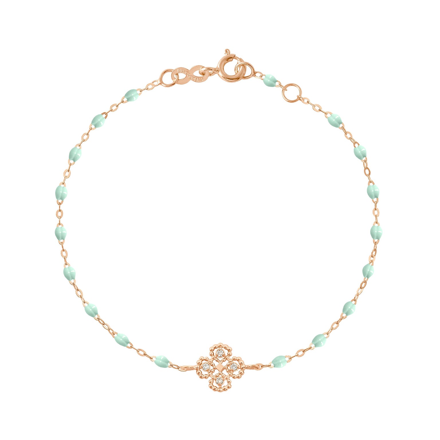 Gigi Clozeau - Lucky Clover Classic Gigi Jade diamond Bracelet, Rose Gold, 6.7"