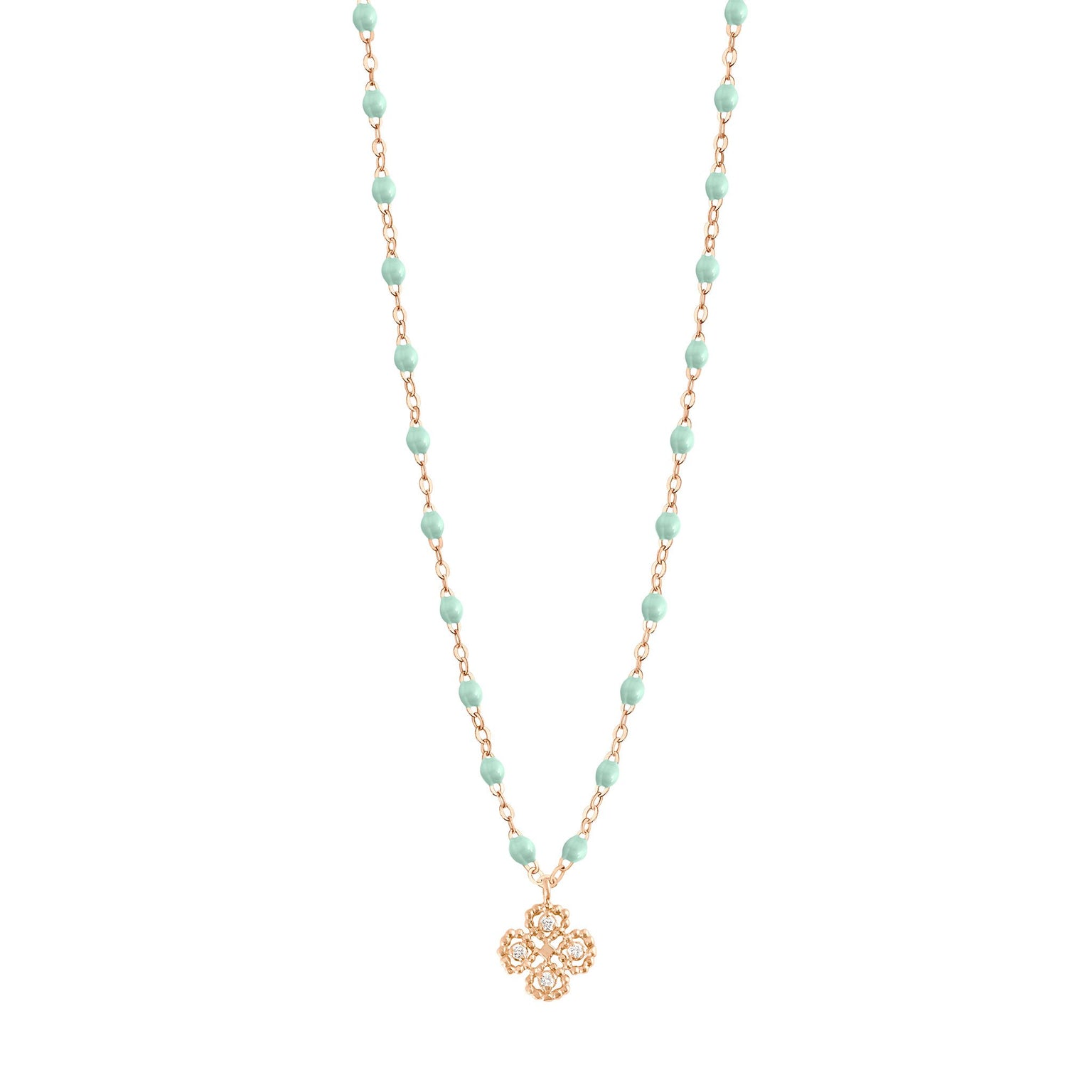 Gigi Clozeau - Lucky Clover Classic Gigi Jade diamond necklace, Rose Gold, 16.5"