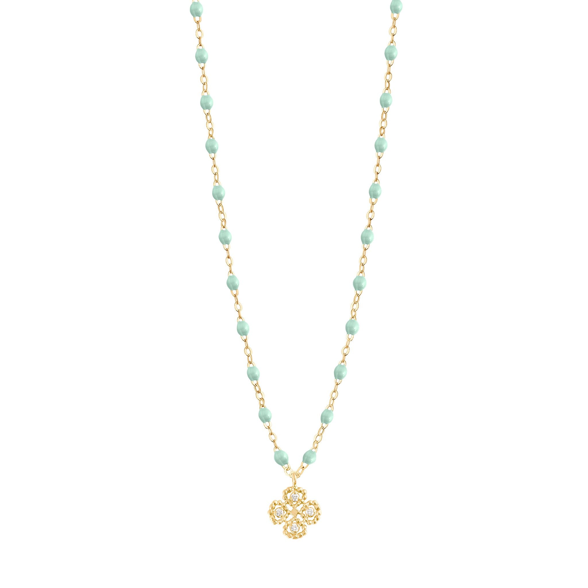 Gigi Clozeau - Lucky Clover Classic Gigi Jade diamond necklace, Yellow Gold, 16.5"