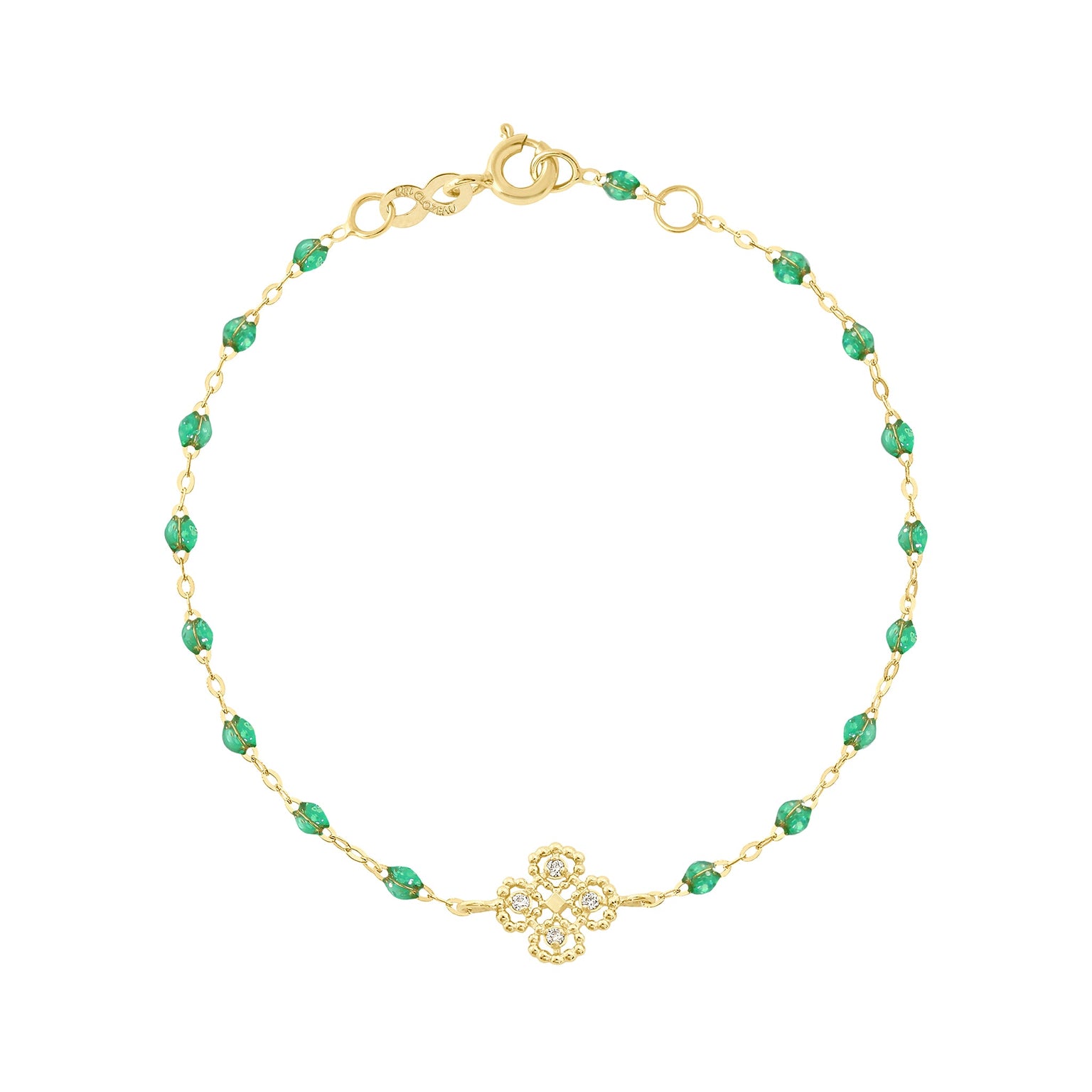 Gigi Clozeau - Lucky Clover Classic Gigi Mint diamond Bracelet, Yellow Gold, 6.7"