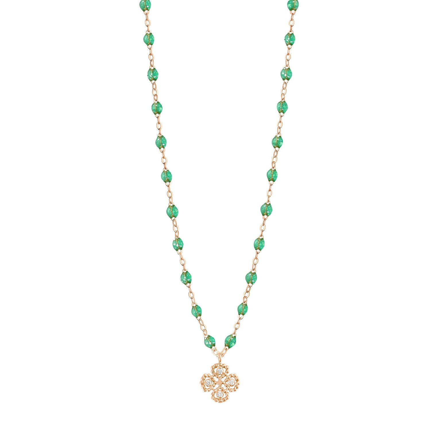 Gigi Clozeau - Lucky Clover Classic Gigi Mint diamond Necklace, Rose Gold, 16.5"