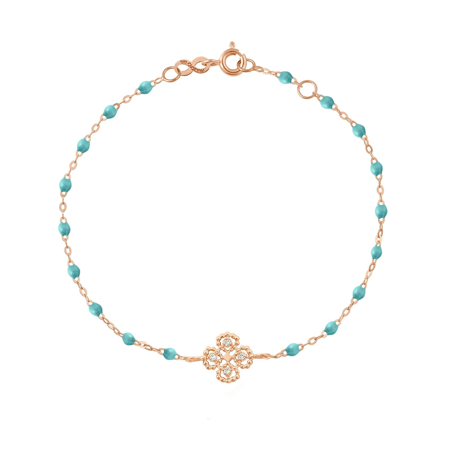 Gigi Clozeau - Lucky Clover Classic Gigi Turquoise Green diamond Bracelet, Rose Gold, 6.7"