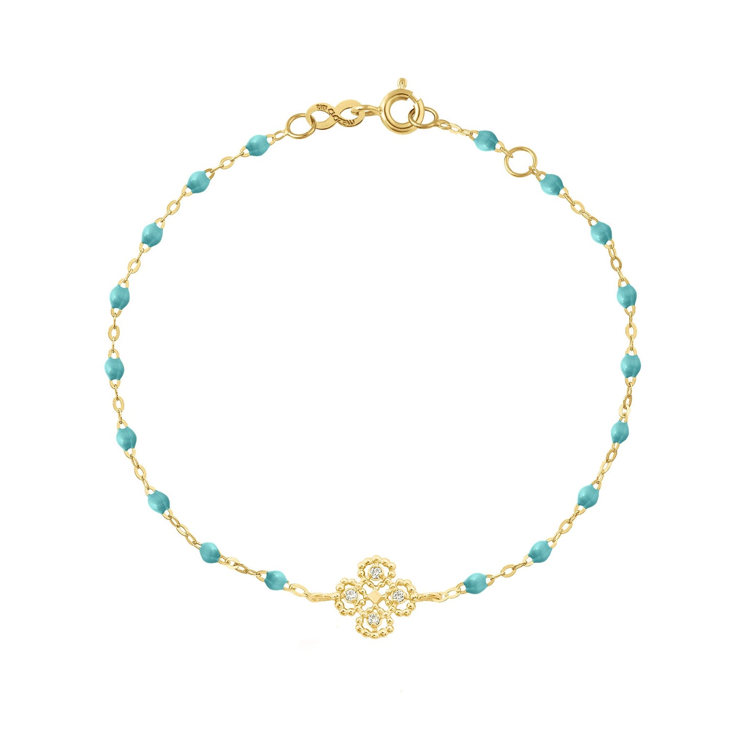 Gigi Clozeau - Lucky Clover Classic Gigi Turquoise Green diamond Bracelet, Yellow Gold, 6.7"