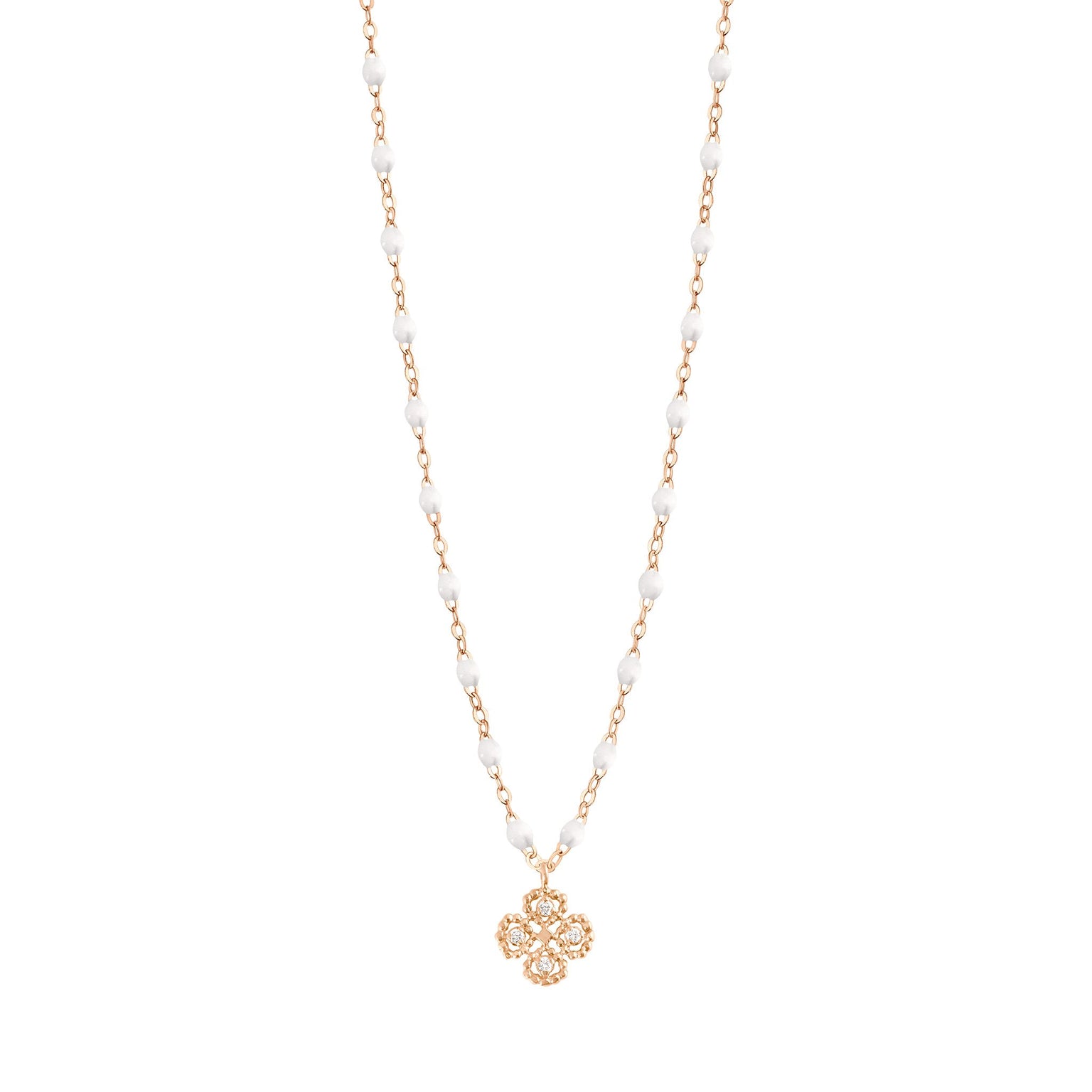 Gigi Clozeau - Lucky Clover Classic Gigi White diamond necklace, Rose Gold, 16.5"