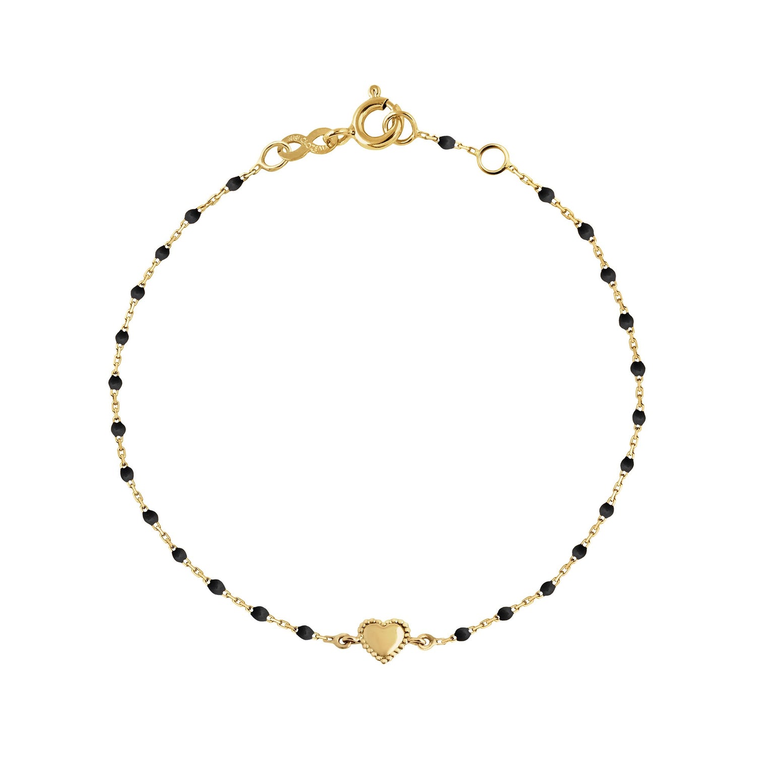 Gigi Clozeau - Lucky Heart Mini Gigi Black bracelet, Yellow Gold, 6.7"