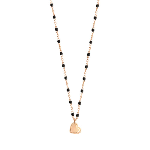 Gigi Clozeau - Lucky Heart Mini Gigi Black necklace, Rose Gold, 15.7
