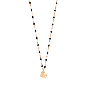 Gigi Clozeau - Lucky Heart Mini Gigi Black necklace, Rose Gold, 15.7"