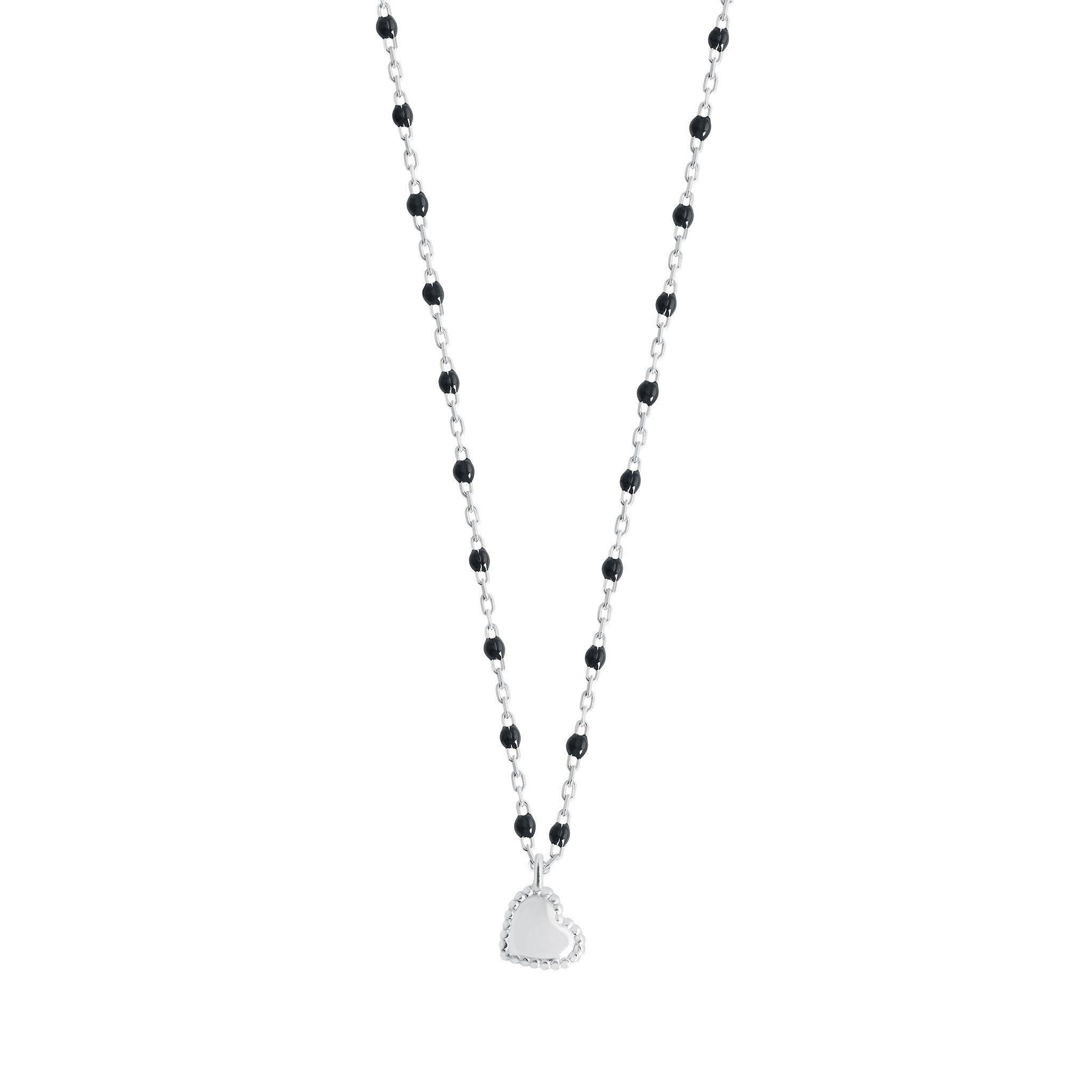 Gigi Clozeau - Lucky Heart Mini Gigi Black necklace, White Gold, 15.7"