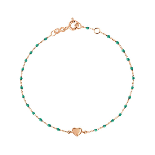 Gigi Clozeau - Lucky Heart Mini Gigi Emerald bracelet, Rose Gold, 6.7