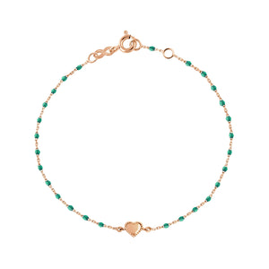 Gigi Clozeau - Lucky Heart Mini Gigi Emerald bracelet, Rose Gold, 6.7"