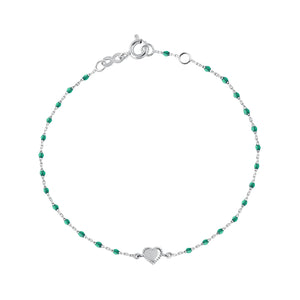 Gigi Clozeau - Lucky Heart Mini Gigi Emerald bracelet, White Gold, 6.7"