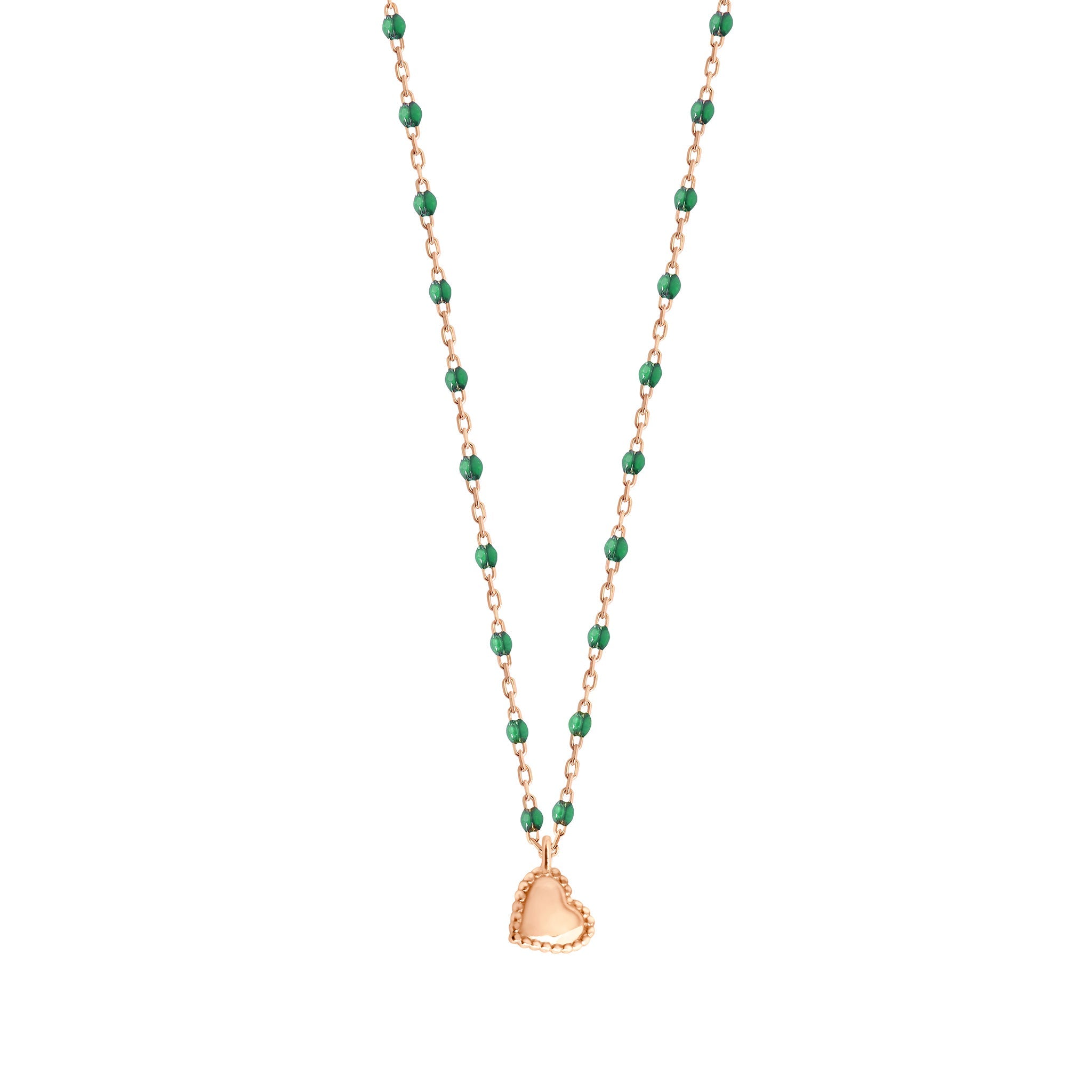 Gigi Clozeau - Lucky Heart Mini Gigi Emerald necklace, Rose Gold, 15.7"