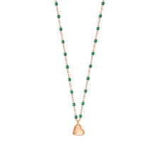 Gigi Clozeau - Lucky Heart Mini Gigi Emerald necklace, Rose Gold, 15.7"