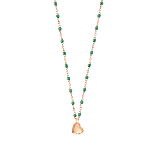 Gigi Clozeau - Lucky Heart Mini Gigi Emerald necklace, Rose Gold, 15.7