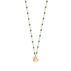 Gigi Clozeau - Lucky Heart Mini Gigi Emerald necklace, Rose Gold, 15.7"