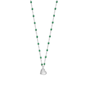 Gigi Clozeau - Lucky Heart Mini Gigi Emerald necklace, White Gold, 15.7"